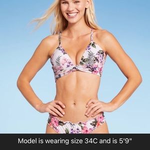 Target Women’s Twist-Front Plunge Bikini Top - White Tropical Print 34B